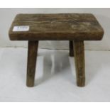Early 19th C oak miniature Stool with dowelled joints, 25cm w x 20cm h
