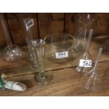 Box of 8 x Antique Glass Laboratory measures/funnels, engraved lettering (some chipped) (8)