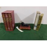 Model of Seated Lion on book base, 3 piece folio set (Victorian Trilogy - Briggs) & 2 other