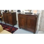 Matching Pair of Regency Mahogany Side Cabinets, each with moulded rims over 2 doors enclosing 1