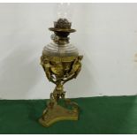 Continental Brass Oil Lamp with a glass bowl, James Hinks & Son burner, featuring winged figures,