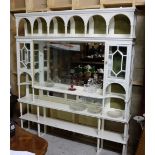 Edwardian white display cabinet with a panelled glass back over 2 tier base (would suit for shop