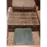 3 X Trunks – one domed top (“The Authentic, Belfast”) 28”w, one Green pine Chest with hinged lid and