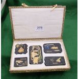 Vintage Chinese 5-piece storey/puzzle tablets, engraved with Chinese figures and lettering, in