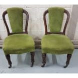 Matching set of 6 (heavy) mahogany framed Dining Chairs on turned front legs, brass cup casters (