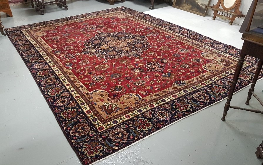 Deep Pink Ground Persian Mashad Carpet, hand woven, with a beautiful floral medallion design, 3.