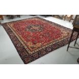 Deep Pink Ground Persian Mashad Carpet, hand woven, with a beautiful floral medallion design, 3.