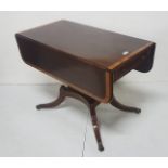 19th C mahogany crossbanded and inlaid Sofa Table with single end drawer on rectangular tapering