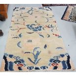 3 x small Prayer Mats (one Chinese), square shaped, floral detail & Tibetan wool Rug, cream