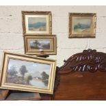 Two pairs of early 20thC oils in gilt frames – landscapes and two similar watercolours (6)