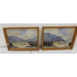 Pair of Oils on Board by LENTINE MCGANN, cottages in Connemara, Co Galway, 35cm x 25cm in oak frames