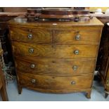 19th C Mahogany Bowfront Chest of Drawers, 2 short drawers over 3 long drawers, on bracket feet,