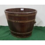 Small Oval mahogany Peat Bucket, brass banded, lion mask handles, 39cm w x 32cm h