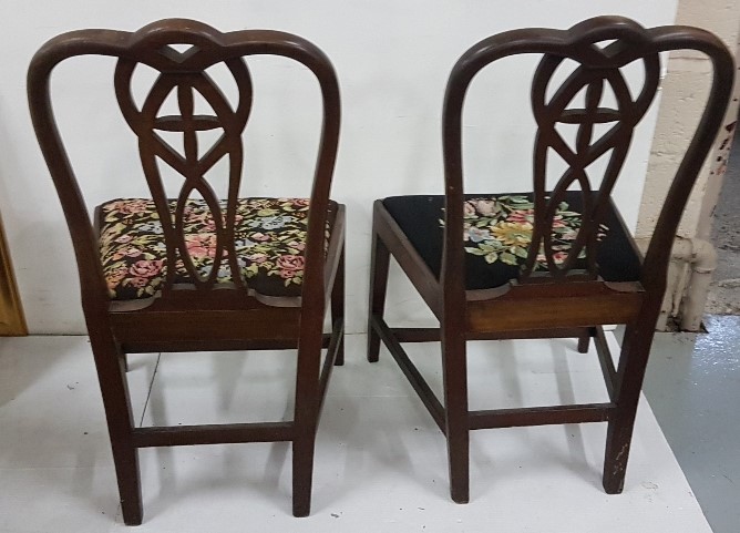 Matching Pair of Mahogany Late 19thC Period Dining Chairs, curved top rails over splat backs, floral - Image 2 of 3