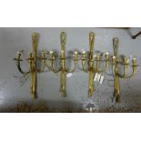 Set of 4 Regency Design Gilt Brass 3 Branch Wall Lights (4)