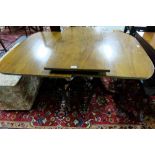 Extending Mahogany Dining Table, oval ends, on a twin pillar base, mid 20th C (1 removable leaf)