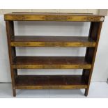 Country Walnut Floor Bookshelf, with carvings to the top of each of the 3 shelves, 1.22m w x 1.25m