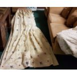 A pair of good quality Window Curtains, beige ground with striped and floral pattern fabric (with