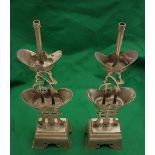 Matching Pair of Nickel Japanese 19th C Altar Sconces