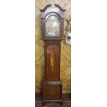 Grandmother Clock in nicely inlaid mahogany case, the brass and silvered dial with Alpha