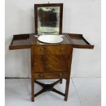 Georgian gent’s mahogany Wash Stand, the top cover opening to reveal 3 bowl/dish wells and pull up