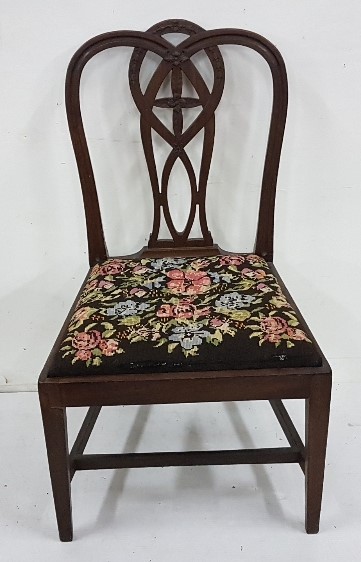 Matching Pair of Mahogany Late 19thC Period Dining Chairs, curved top rails over splat backs, floral - Image 3 of 3