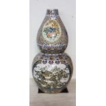 Mid 20th C Large Chinese Double Gourd Vase, with narrow rim, decorated with a central Chinese