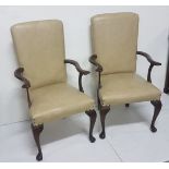 Set of 10 Continental Mahogany Framed Carver Chairs, each with curved arms and with Queen Ann shaped