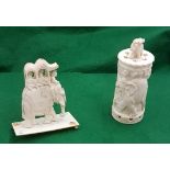 2 carved ivory figures – elephant carriage (4”h) and herd of elephants (5”)