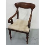 WMIV Mahogany Carver Armchair, with upholstered seat, turned front legs