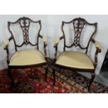 Pair of Edw. Mahogany Armchairs, with pierced splat backs on cabriole supports (matches lot 193)