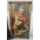 Large gold framed Picture (oleograph), Victorian romantic scene, 1.56m x 84cm and a bevelled Wall