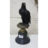 Bronze Study of an Eagle on a naturalistic base, after A Thorbum on a circular marble plinth, 32cm h