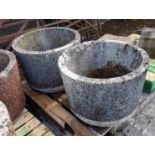 Pair of grey dashed Commercial Concrete Planters, 71cm dia x 50cm h (2)