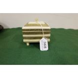 Ivory Trinket Casket with Lid, with decorative brass banding, 4”w