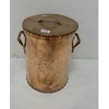 Tall Copper Pan with a Lid, with circular rivets to top and base with carrying handle, 14"h x 11"