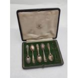 Set of 5 London Silver Coffee Spoons, by Mappin & Webb, in presentation case