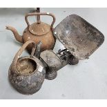 2 old metal Kettles (one with no lid) and a Metal Scales (3)