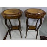 Matching pair of Continental walnut oval topped Occasional Tables, gilt mounts to the shaped legs,