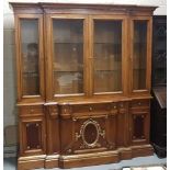 Large Continental Style Bookcase, the upper section having 4 glass panelled doors, enclosing plate