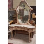 Continental Painted Dressing Table with a shaped mirror back, 3 apron drawers, turned legs, 1.2mh