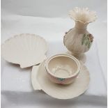 4 items Belleek - 1st period small bowl, later Vase & 1st period pair of scalloped shaped dishes (4)