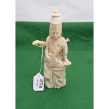 Indian Hindu Ivory Figurine of Saraswati, goddess of learning and music, 4 armed with one hinged,