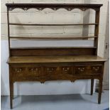 Georgian Oak Welsh Dresser, 3 open shelves above a base raised on square chamfered legs, with 3