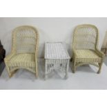 3-piece Vintage wicker garden suite, painted white incl. 1 rocking chair, 1 side chair and a
