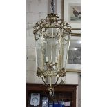 Large Adams Style Brass Framed Hall Lantern, 4 light fittings, bevelled glass, decorative swags