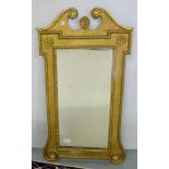 Early 20th C gilt framed Wall Mirror (carved wood) Regency design with roped edges and swan neck,