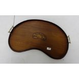 Kidney shaped mahogany Drinks Tray, brass handles, 60cm w