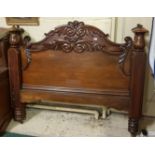 Late 19th C mahogany Bed Frame, the head and end posts decoratively carved, with side supports and