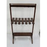 Late 19th C mahogany Boot and Collar Rack, stretcher shelf, 57cm wide x 106cm high (3 hooks